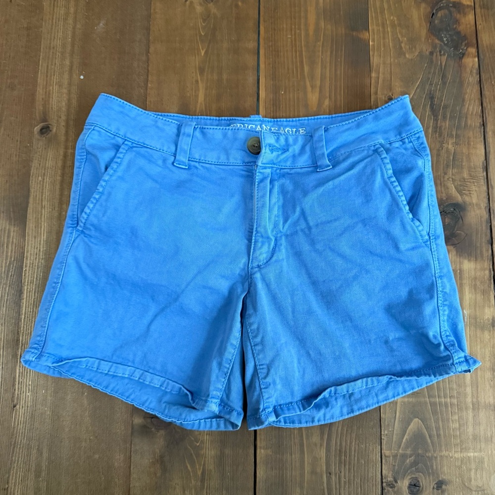 American Eagle Outfitters Blue Twill Midi Shorts